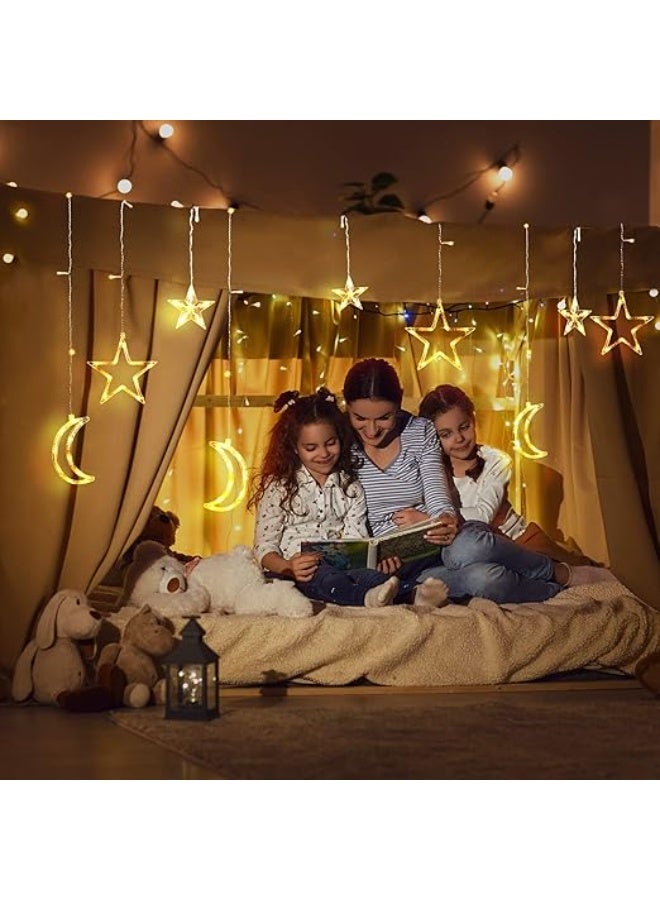 أكاليكس ستارة زينة بطول 3.5 متر مزينة بنجوم وأقمار، إضاءة ليلية بتقنية LED، مثالية لتزيين المنزل في رمضان والحفلات، تعمل ببطارية (إضاءة بيضاء دافئة) مع 8 أوضاع إضاءة. - Image 5